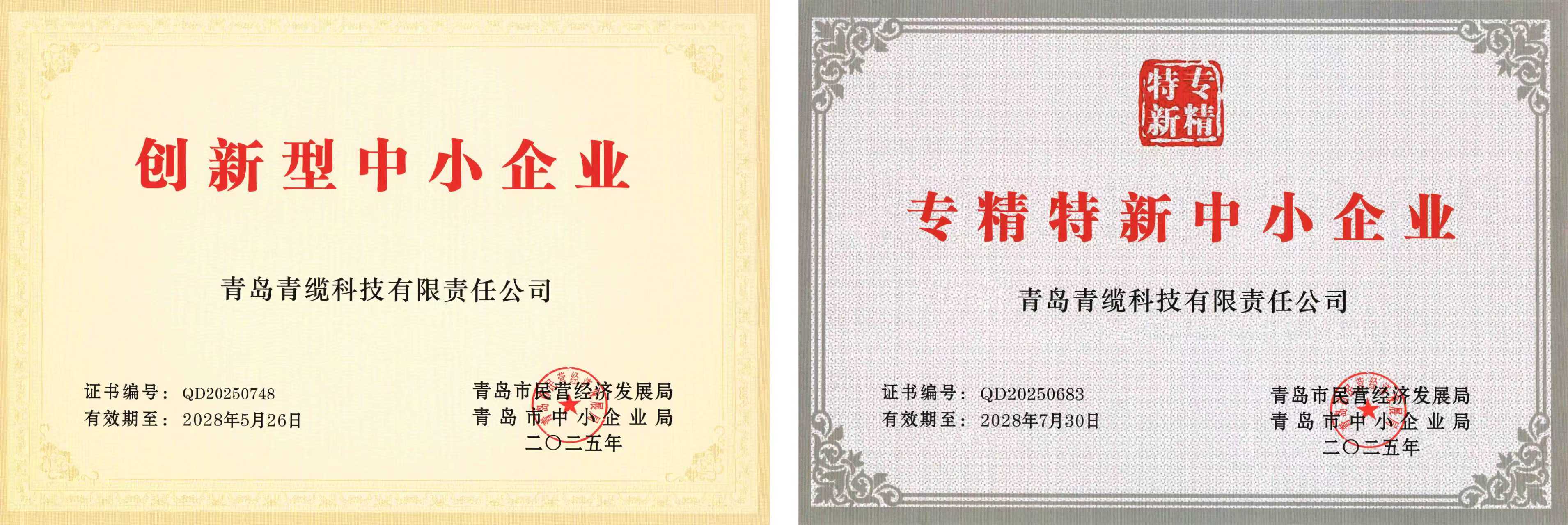 青缆获评“创新型中小企业”并顺利通过“专精特新中小企业”复评(图1) 青缆获评“创新型中小企业”并顺利通过“专精特新中小企业”复评(图1)